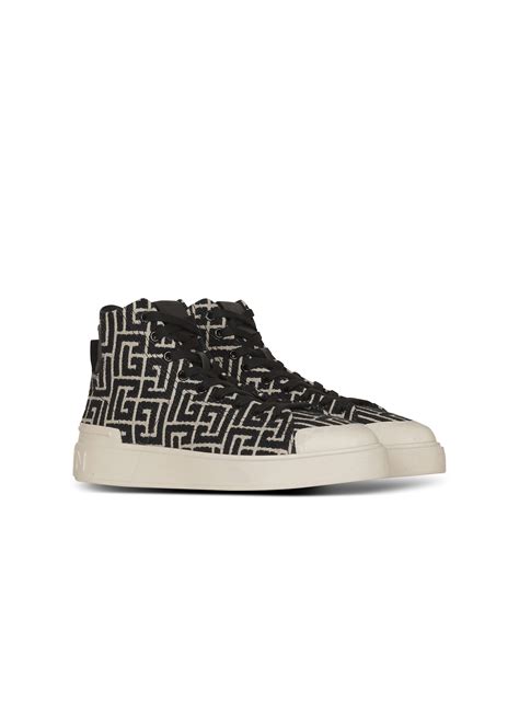 bicolor jacquard high top sneakers.